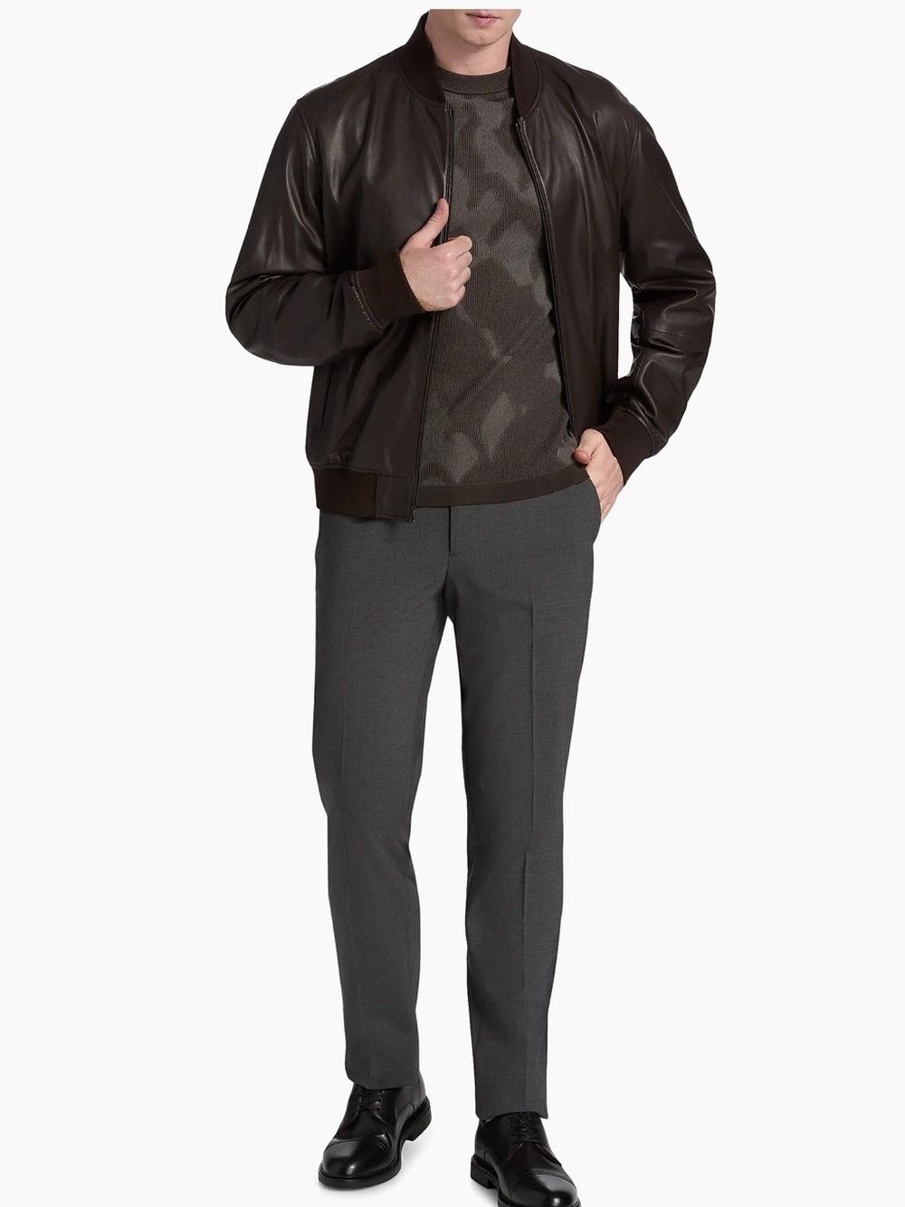 ARMANI COLLEZIONI Perforated Lambs Leather Chocolate Brown Bomber Luxury Jacket